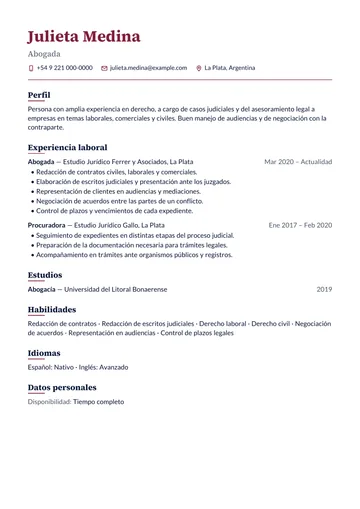 Ejemplo de CV con el diseño Elegante