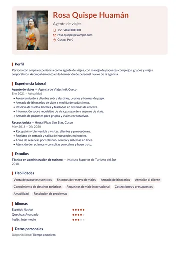 Ejemplo de CV con el diseño Retrato