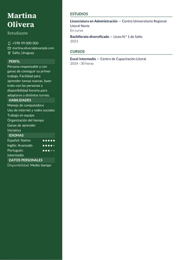 Ejemplo de CV con el diseño Sobrio