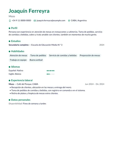 Ejemplo de CV con el diseño Inicio