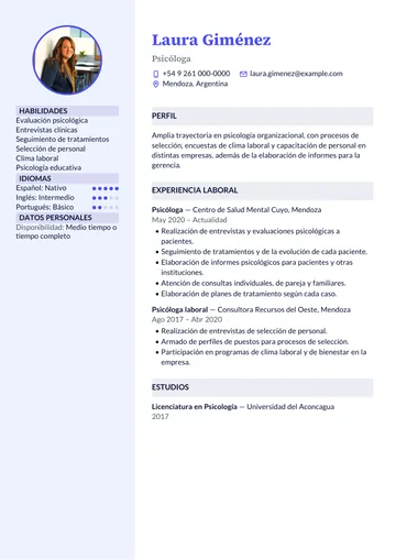 Ejemplo de CV con el diseño Plata