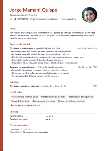 Ejemplo de CV con el diseño Borde